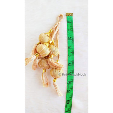 Beige Cotton Fabric Balls Bunch Tassels, Latkan, Embellishments
